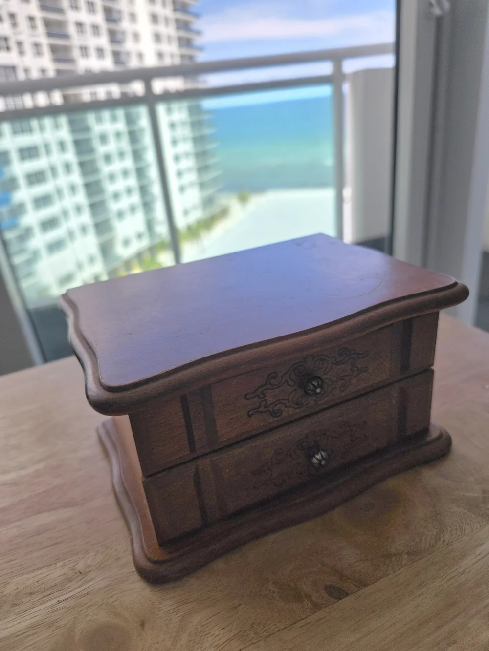 Vintage Brown Wooden Jewelry Organizer with Mirror